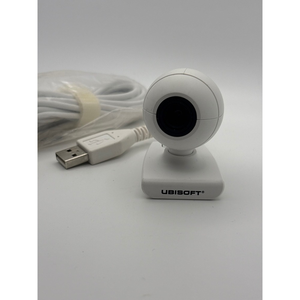 Ubisoft USB Webcam White Spherical Video Camera with Stand and Long Cable